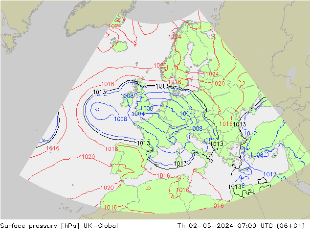 Surface pressure UK-Global Th 02.05.2024 07 UTC