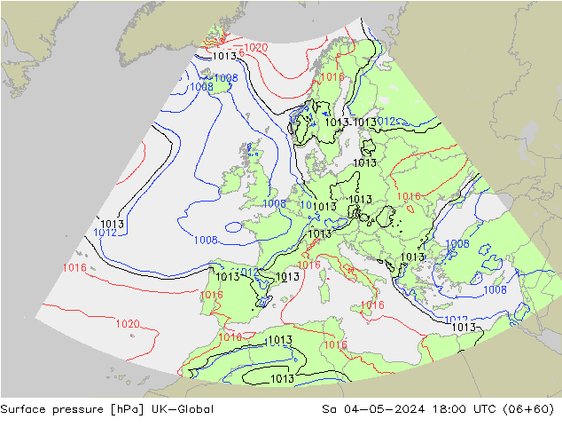 Presión superficial UK-Global sáb 04.05.2024 18 UTC