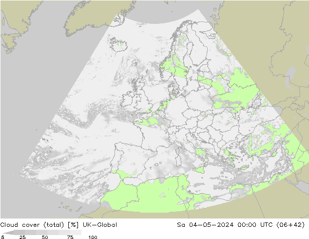 Bewolking (Totaal) UK-Global za 04.05.2024 00 UTC