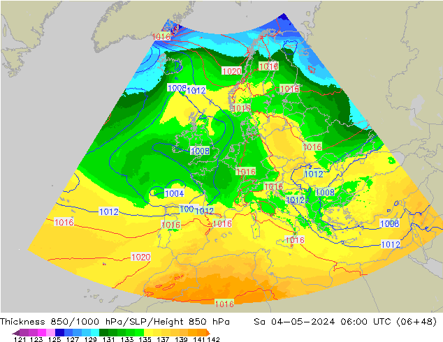 Schichtdicke 850-1000 hPa UK-Global Sa 04.05.2024 06 UTC
