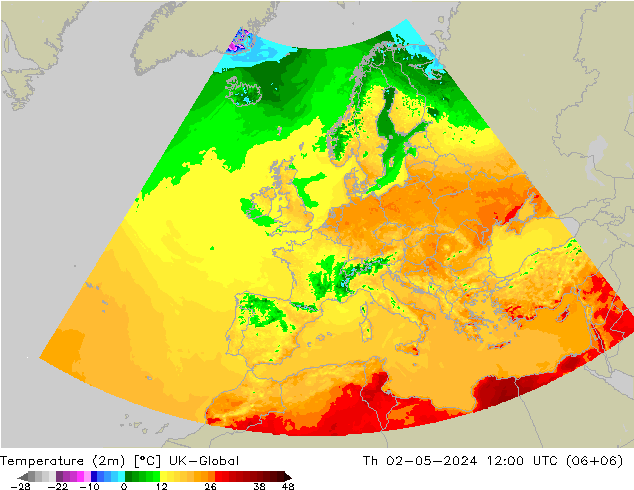 Temperatura (2m) UK-Global gio 02.05.2024 12 UTC