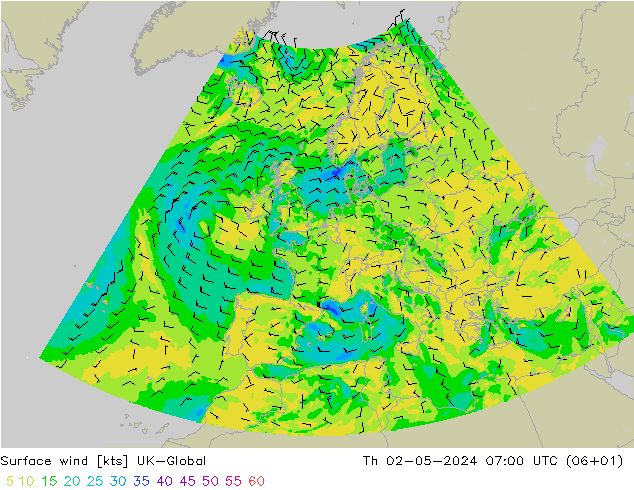 Surface wind UK-Global Th 02.05.2024 07 UTC