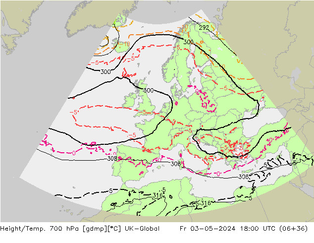 Height/Temp. 700 hPa UK-Global Fr 03.05.2024 18 UTC