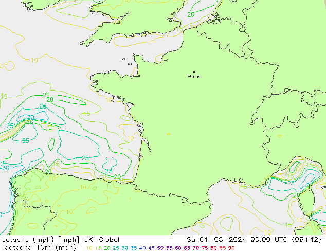 Isotachs (mph) UK-Global Sáb 04.05.2024 00 UTC