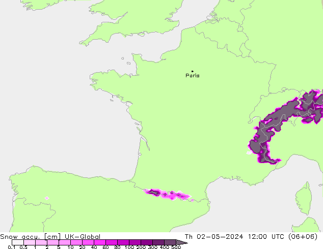 Snow accu. UK-Global czw. 02.05.2024 12 UTC