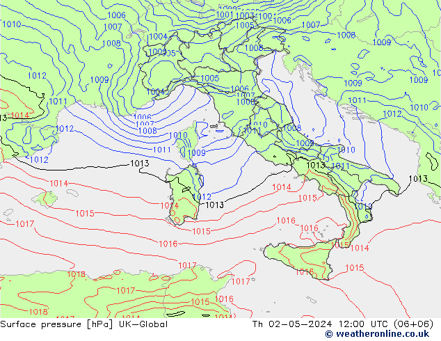 Surface pressure UK-Global Th 02.05.2024 12 UTC