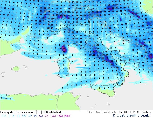 Precipitation accum. UK-Global Sáb 04.05.2024 06 UTC