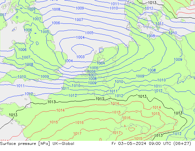 Surface pressure UK-Global Fr 03.05.2024 09 UTC