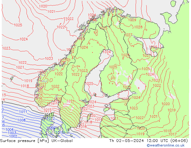 Surface pressure UK-Global Th 02.05.2024 12 UTC