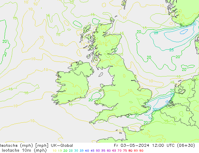 Isotachs (mph) UK-Global Pá 03.05.2024 12 UTC