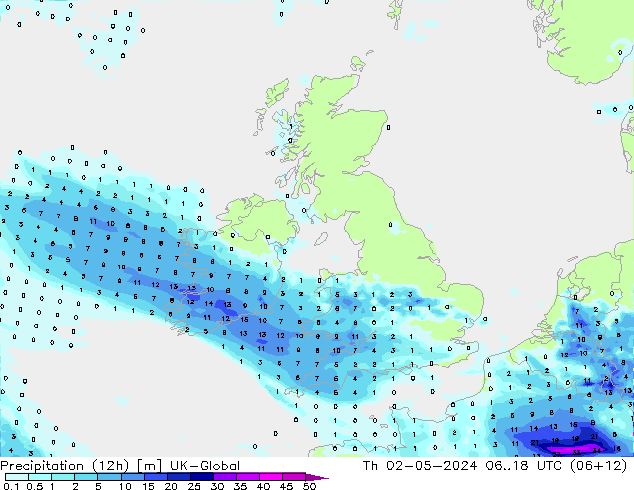 Totale neerslag (12h) UK-Global do 02.05.2024 18 UTC