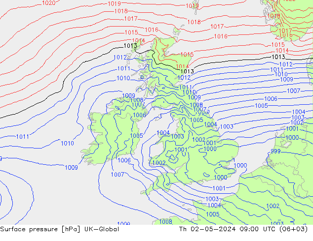 Surface pressure UK-Global Th 02.05.2024 09 UTC