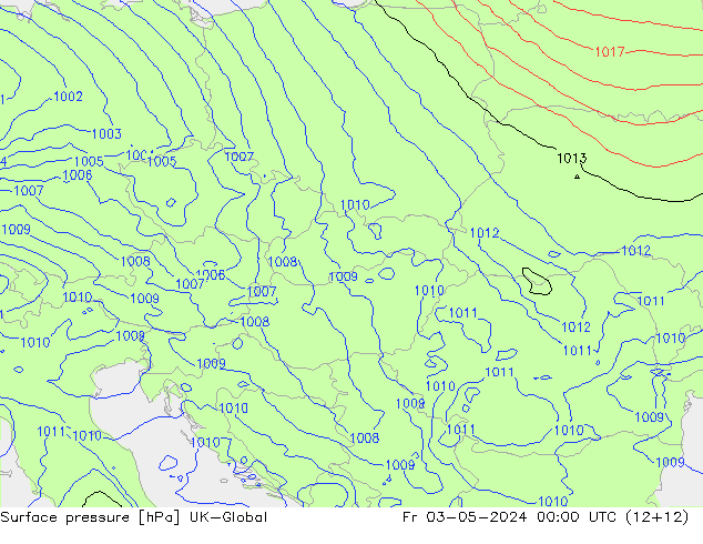 Pressione al suolo UK-Global ven 03.05.2024 00 UTC