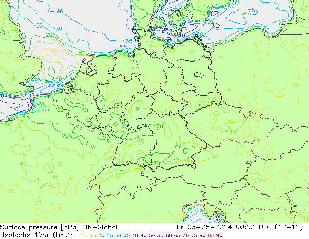 Isotachen (km/h) UK-Global vr 03.05.2024 00 UTC