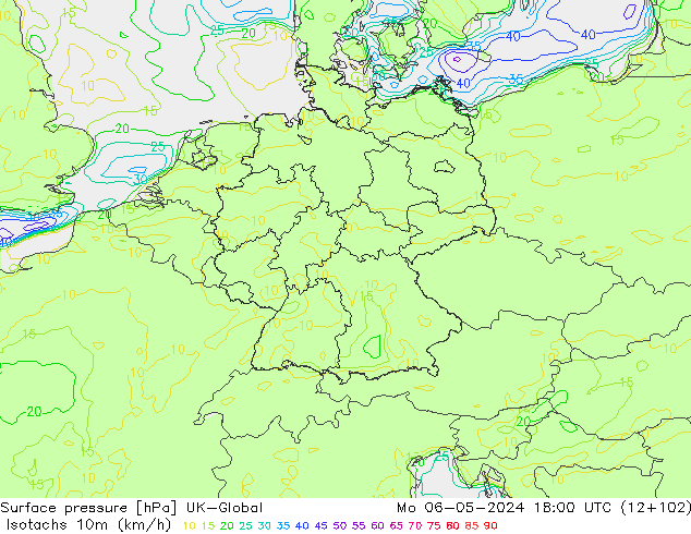 Isotachs (kph) UK-Global Mo 06.05.2024 18 UTC