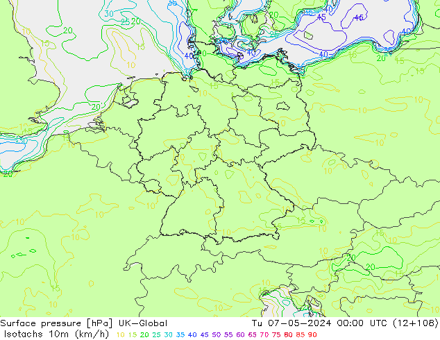 Isotachs (kph) UK-Global mar 07.05.2024 00 UTC