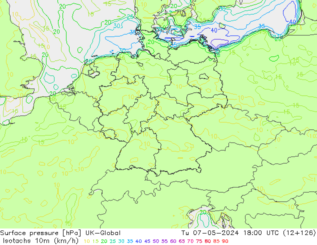 Isotachs (kph) UK-Global mar 07.05.2024 18 UTC