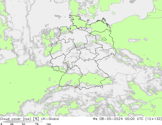 zachmurzenie (niskie) UK-Global śro. 08.05.2024 00 UTC