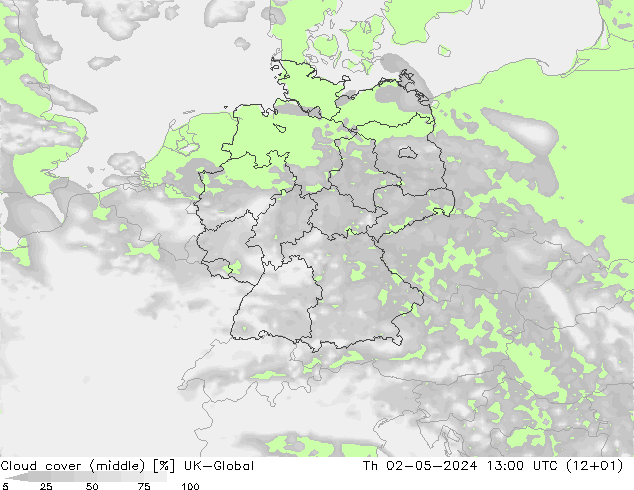 Cloud cover (middle) UK-Global Th 02.05.2024 13 UTC