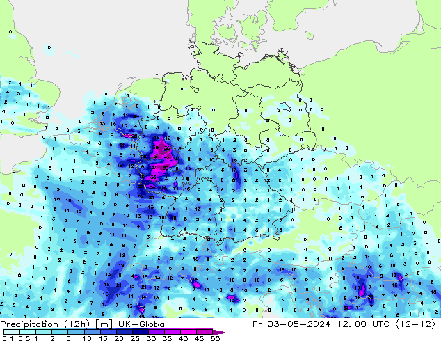 Precipitación (12h) UK-Global vie 03.05.2024 00 UTC