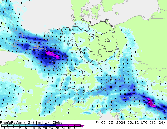 Precipitação (12h) UK-Global Sex 03.05.2024 12 UTC