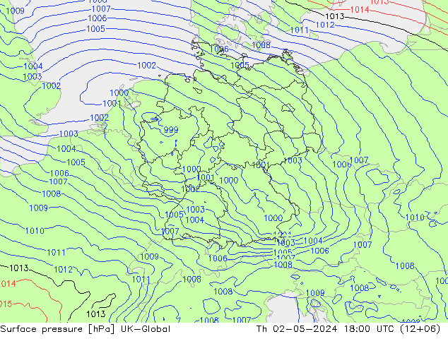 Pressione al suolo UK-Global gio 02.05.2024 18 UTC