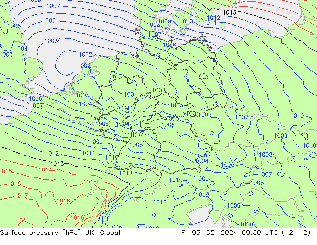 Atmosférický tlak UK-Global Pá 03.05.2024 00 UTC