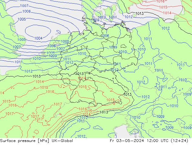 Pressione al suolo UK-Global ven 03.05.2024 12 UTC