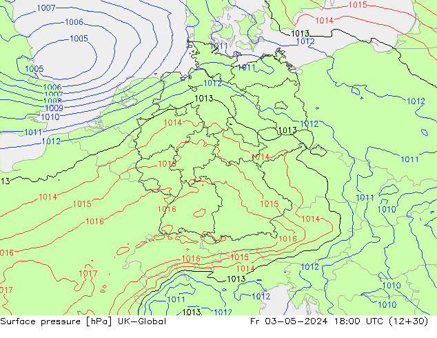 Surface pressure UK-Global Fr 03.05.2024 18 UTC