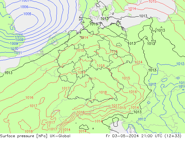 Surface pressure UK-Global Fr 03.05.2024 21 UTC