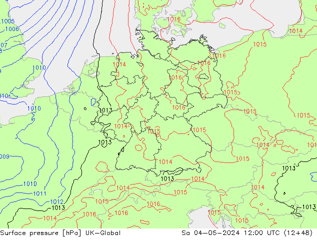 Pressione al suolo UK-Global sab 04.05.2024 12 UTC