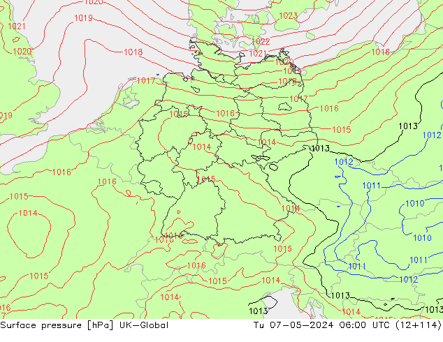 Surface pressure UK-Global Tu 07.05.2024 06 UTC