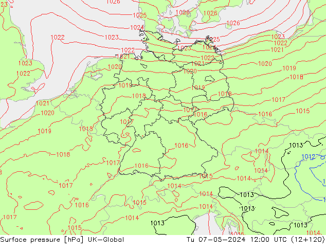 Surface pressure UK-Global Tu 07.05.2024 12 UTC