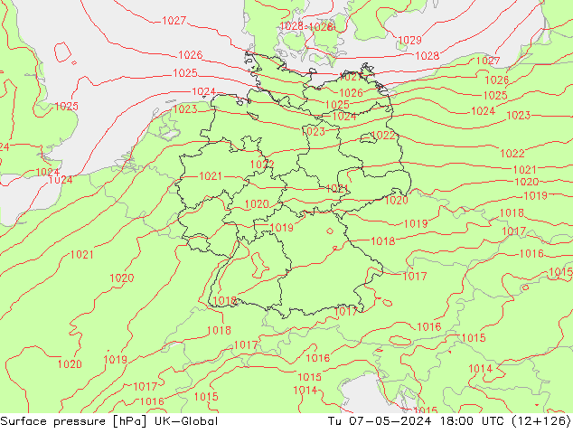 Luchtdruk (Grond) UK-Global di 07.05.2024 18 UTC