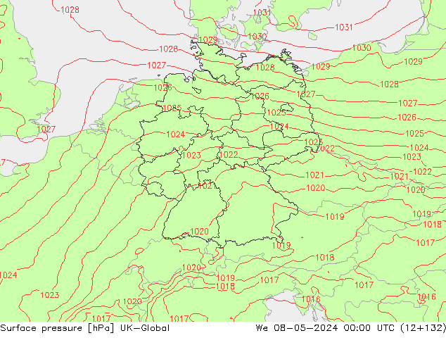 pressão do solo UK-Global Qua 08.05.2024 00 UTC