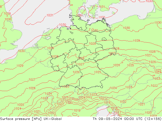 Atmosférický tlak UK-Global Čt 09.05.2024 00 UTC