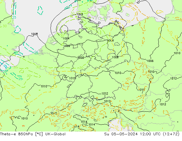 Theta-e 850hPa UK-Global Dom 05.05.2024 12 UTC