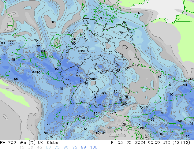 RH 700 hPa UK-Global Fr 03.05.2024 00 UTC