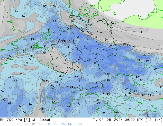 Humedad rel. 700hPa UK-Global mar 07.05.2024 06 UTC