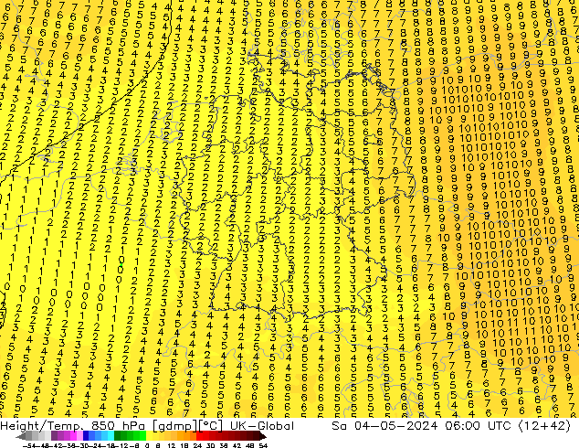 Height/Temp. 850 hPa UK-Global sab 04.05.2024 06 UTC