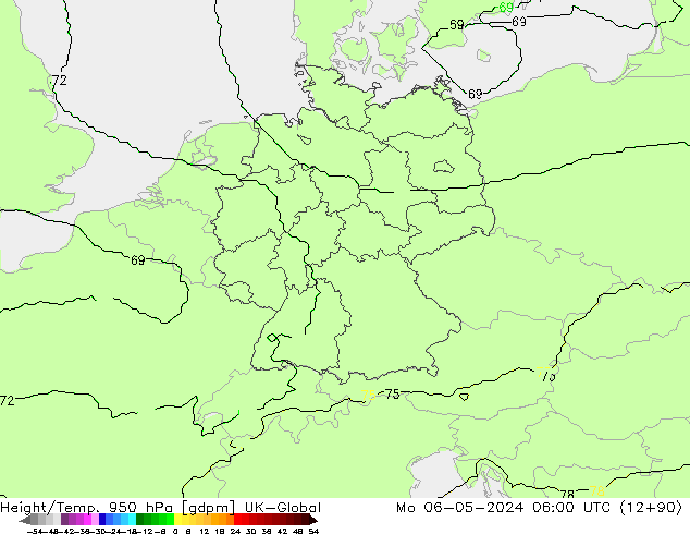 Height/Temp. 950 гПа UK-Global пн 06.05.2024 06 UTC