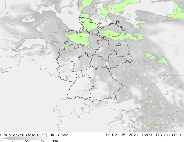 Wolken (gesamt) UK-Global Do 02.05.2024 13 UTC