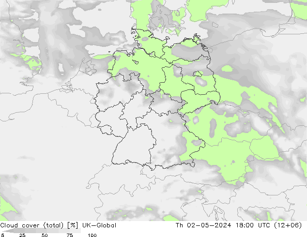Nubes (total) UK-Global jue 02.05.2024 18 UTC