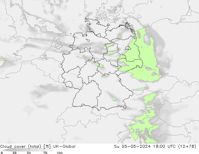 Nubes (total) UK-Global dom 05.05.2024 18 UTC