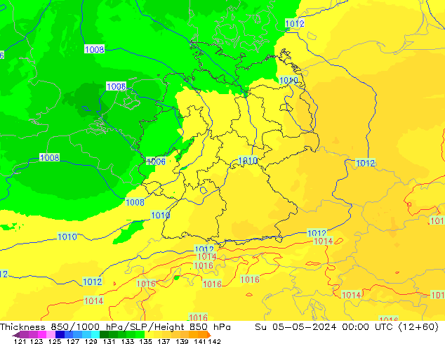 Schichtdicke 850-1000 hPa UK-Global So 05.05.2024 00 UTC