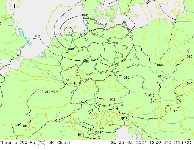 Theta-e 700hPa UK-Global Su 05.05.2024 12 UTC