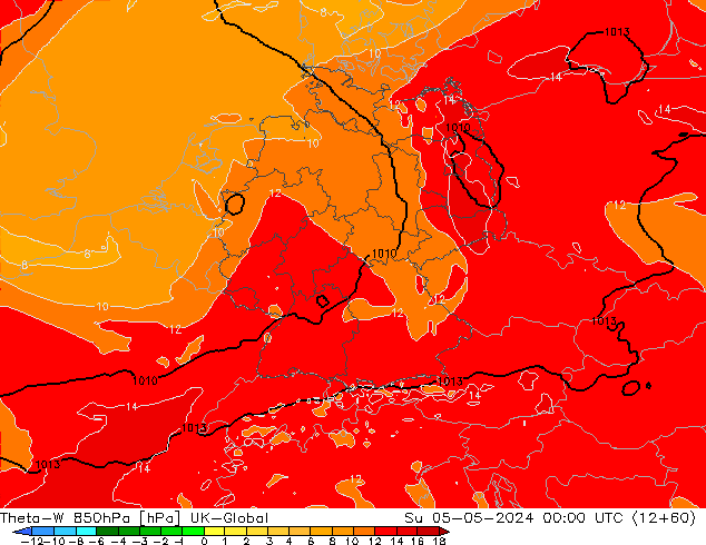 Theta-W 850hPa UK-Global dim 05.05.2024 00 UTC