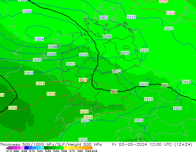 500-1000 hPa Kalınlığı UK-Global Cu 03.05.2024 12 UTC