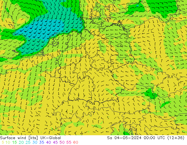 Vento 10 m UK-Global Sáb 04.05.2024 00 UTC