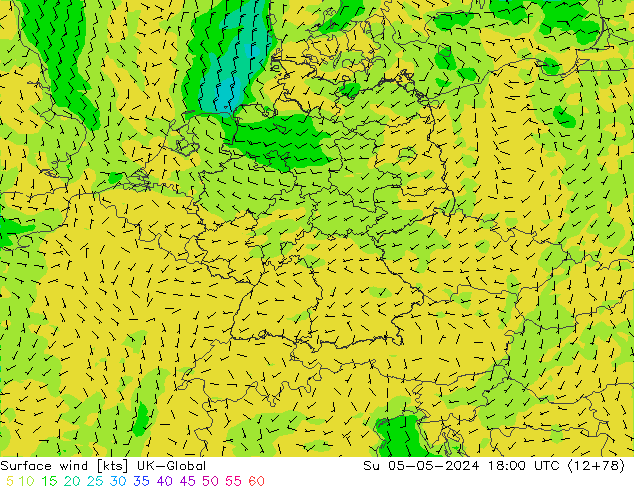 Surface wind UK-Global Su 05.05.2024 18 UTC